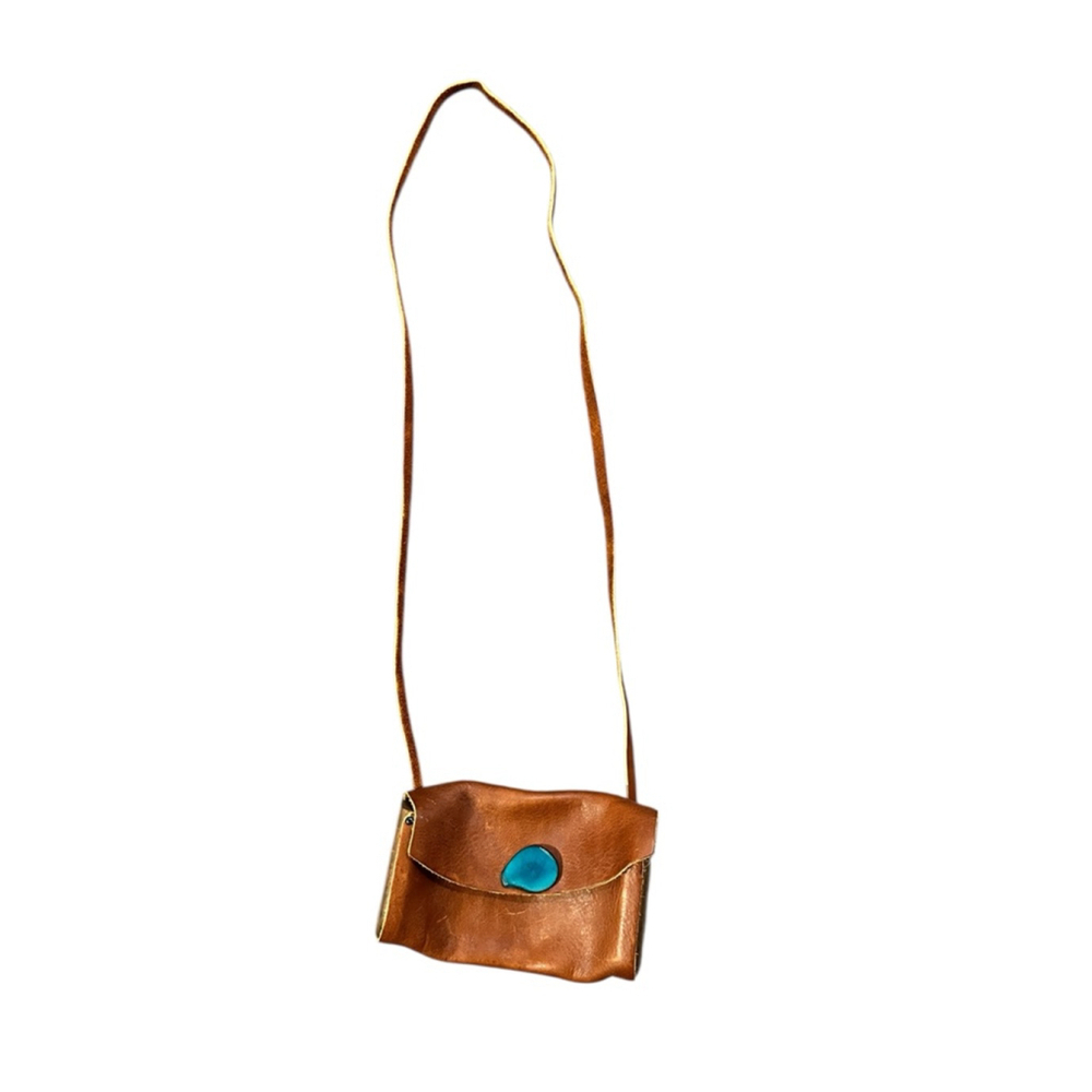 Handmade Ted Gilmer Leather Crossbody Bag with Blue Accent